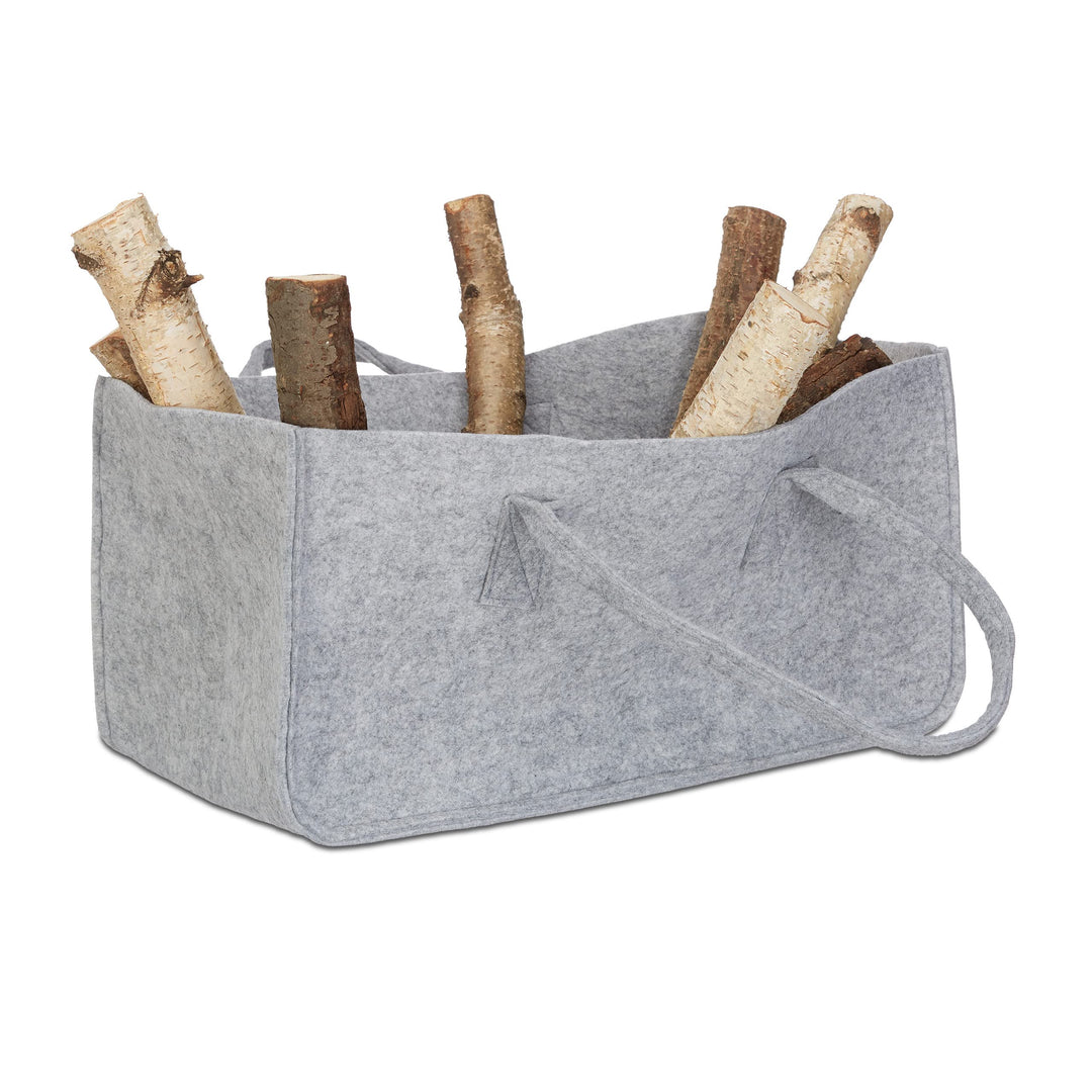 Relaxdays 4 x Kaminholztasche aus Filz, tragbarer Feuerholzkorb, Faltbarer Zeitungshalter HxBxT: 25