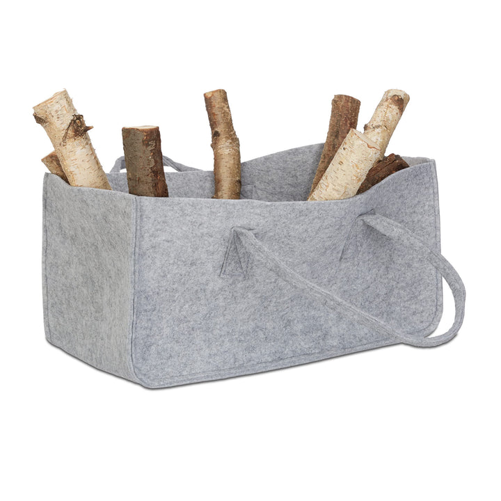 Relaxdays 4 x Kaminholztasche aus Filz, tragbarer Feuerholzkorb, Faltbarer Zeitungshalter HxBxT: 25