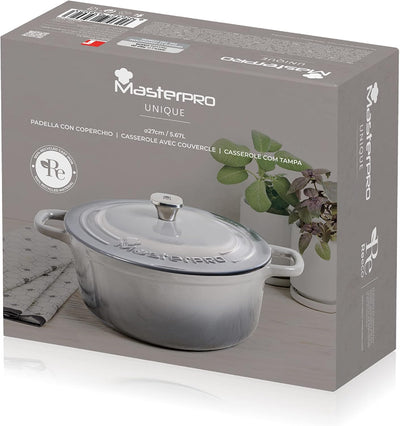 MasterPro Unique | Topf 27cm mit Deckel | Weiss | Aus Gusseisen | Ergonomische Griffe | Kochtopf | G