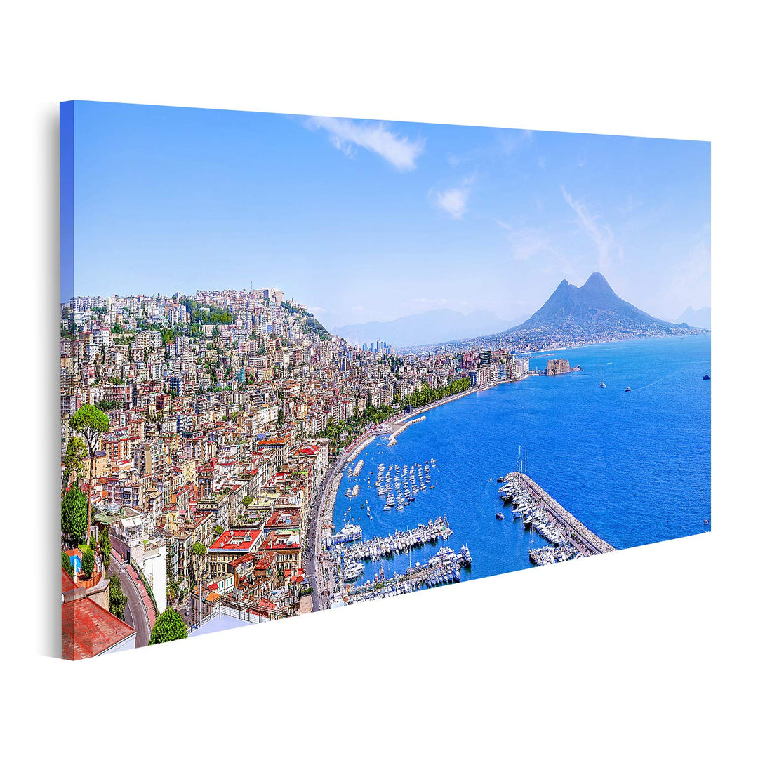islandburner Bild auf Leinwand Napoli Schöne Küstenlinie Italien Bilder Wandbilder Poster, 80L x 40B