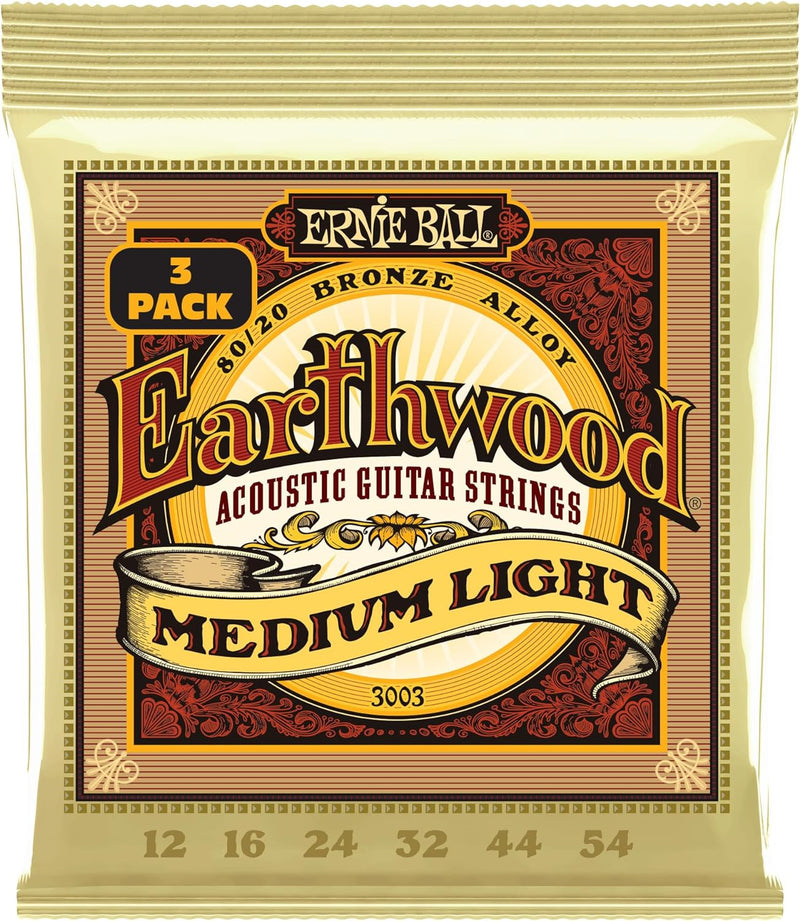 Ernie Ball Earthwood Medium Light Akustik-Gitarrensaiten, 80/20-Bronze, 3 Pakete, Stärke 12–54 3er-P