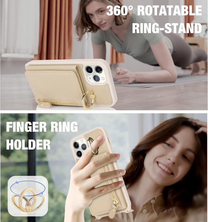 ELTEKER Handyhülle für iPhone 11 Pro Max Hülle mit Band Kartenfach Ringhalterung Geldbörse,Leder Kla