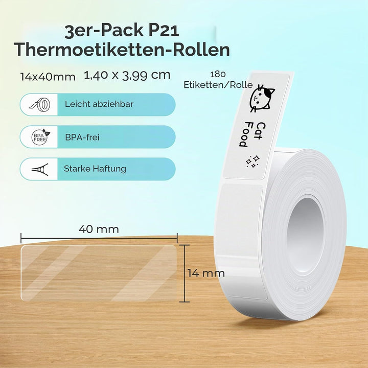 NELKO Original P21 Etikettenband-Ersatz, adaptiertes Etikettendruckpapier, 14 x 40 mm, Standard-lami