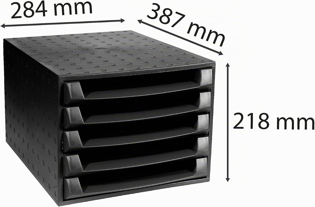 Exacompta 221014D Premium Ablagebox mit 5 offenen Schubladen für DIN A4+ Dokumente. Belastbare Schub