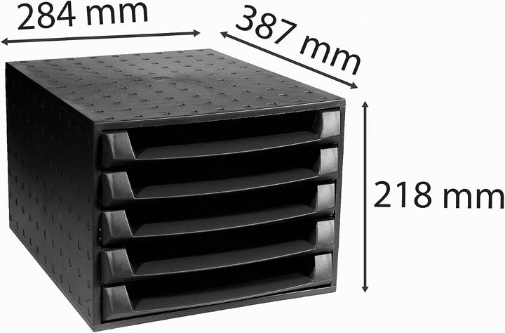 Exacompta 221014D Premium Ablagebox mit 5 offenen Schubladen für DIN A4+ Dokumente. Belastbare Schub
