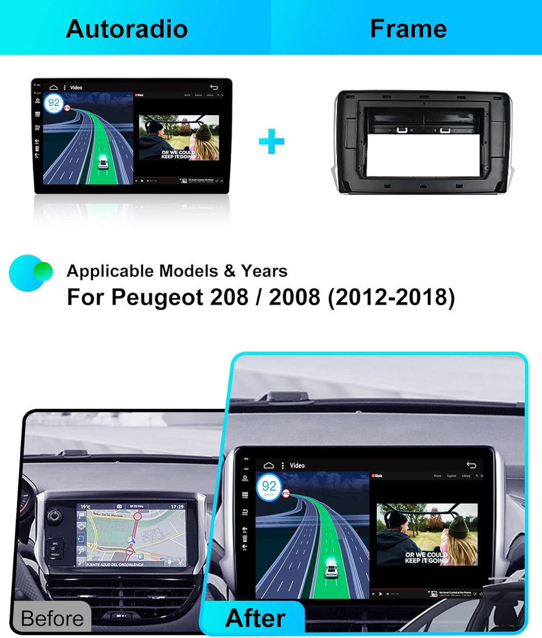 BXLIYER Android 12 IPS Autoradio Passt für Peugeot 2008 208 (2012-2018) - Eingebautes Kabellos CarPl