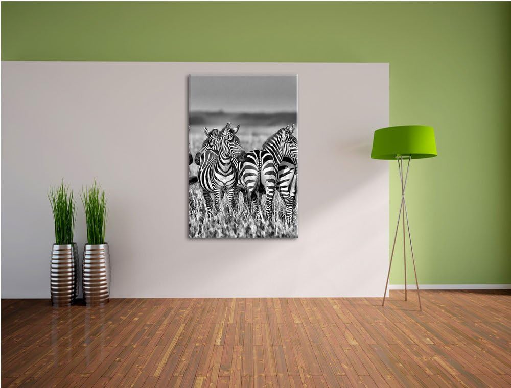 Pixxprint Monocrome, kleine Zebrahorde, Format: 100x70 auf Leinwand, 100x70
