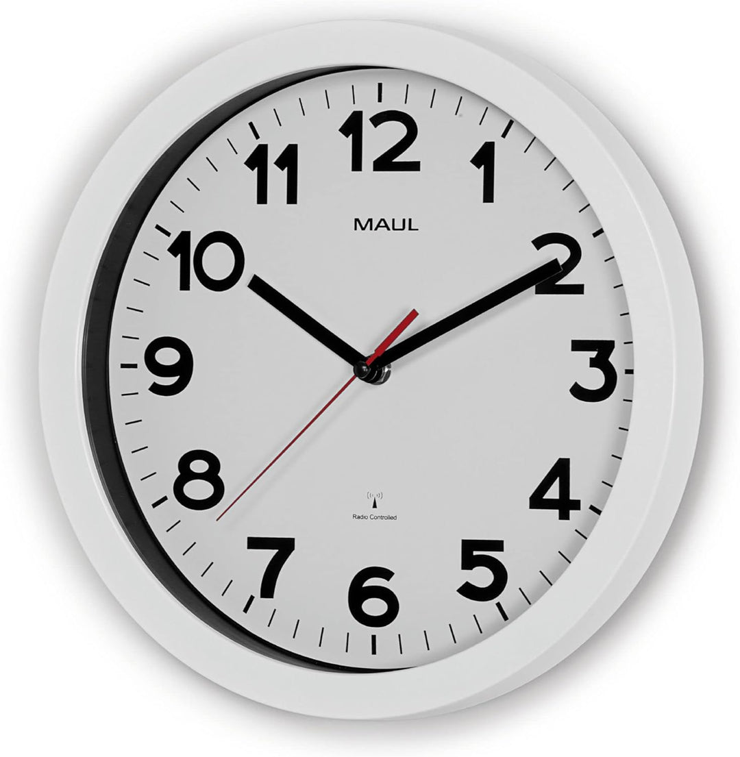 Maul Wanduhr MAULstep Ø 30 cm | Funkuhr mit automatischer Zeiteinstellung | ideal für Wohnzimmer, Sc
