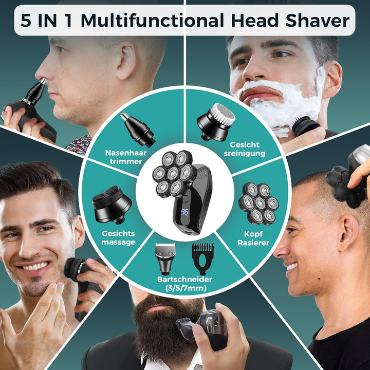 kensen Glatzen Rasierer Herren, 5 in 1 Kopfrasierer Glatze Wasserdichter Head Shaver Men Nass Trocke
