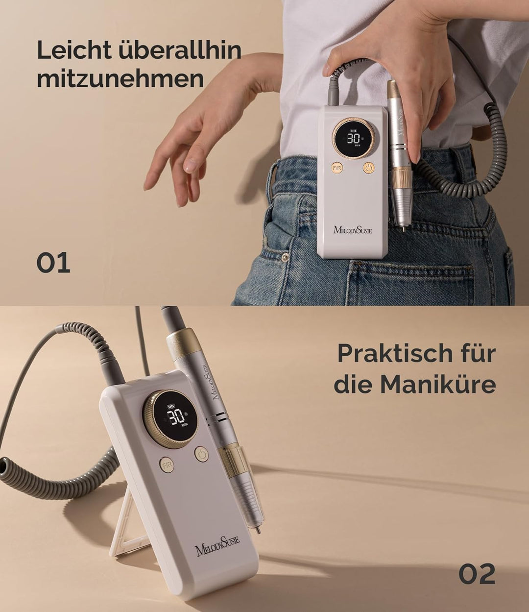 MelodySusie SC330G 2-in-1 Nagelfräser für Clip-on- und Tischgebrauch: Wiederaufladbare Professionell