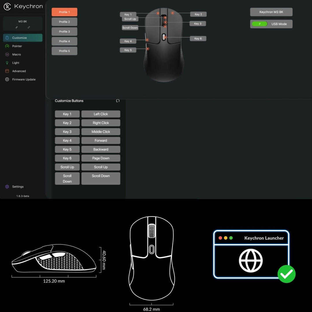 Keychron M3 Kabellose Gaming Maus | Tri-Mode 2,4G/Bluetooth 5.1/USB-C | PAW3395-Sensor mit 26.000 DP