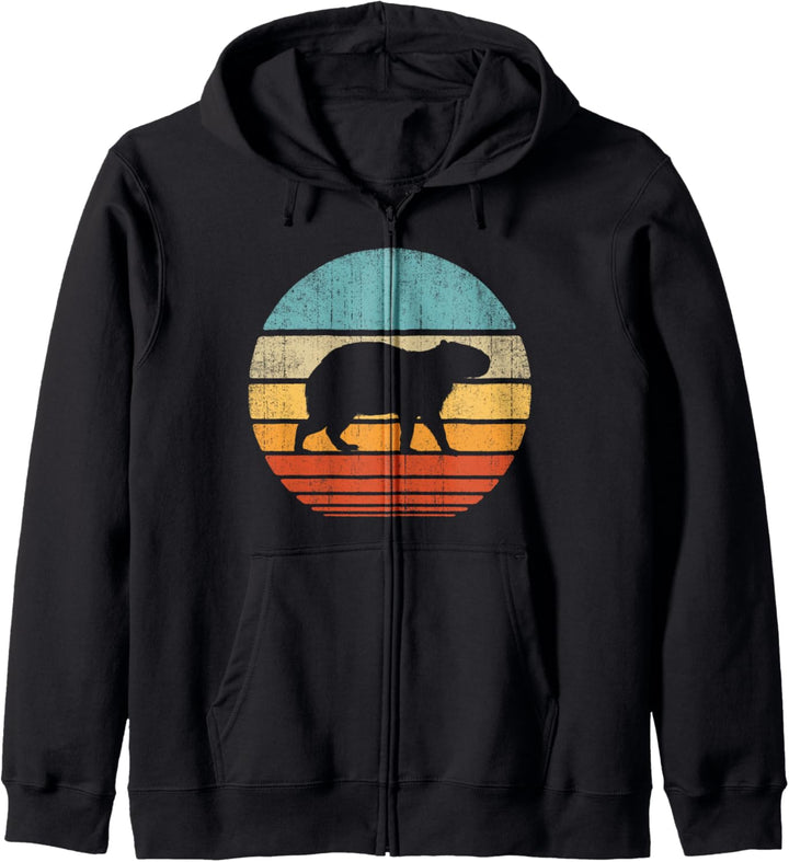 Capybara Retro Vintage 60er 70er Jahre Sonnenuntergang Nager Tier Herren Kapuzenjacke
