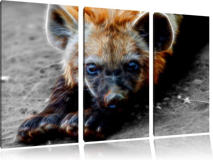 niedliche kleine Hyäne schwarz/weiss Deluxe 3-Teiler Leinwandbild 120x80 Bild auf Leinwand, XXL ries