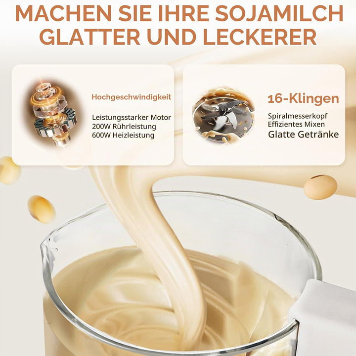 Nussmilchmaschine 1,4L, Automatischer Nussmilchbereiter, mit Startverzögerung, Selbstreinigung, LED-