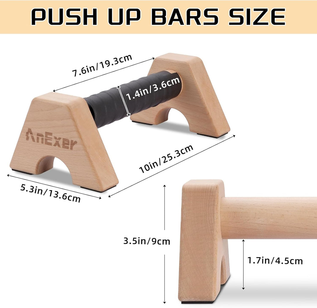 AnExer Liegestützgriffe Holz Parallettes Handstand Griffe für Calisthenics, Rutschfeste Push up Bars