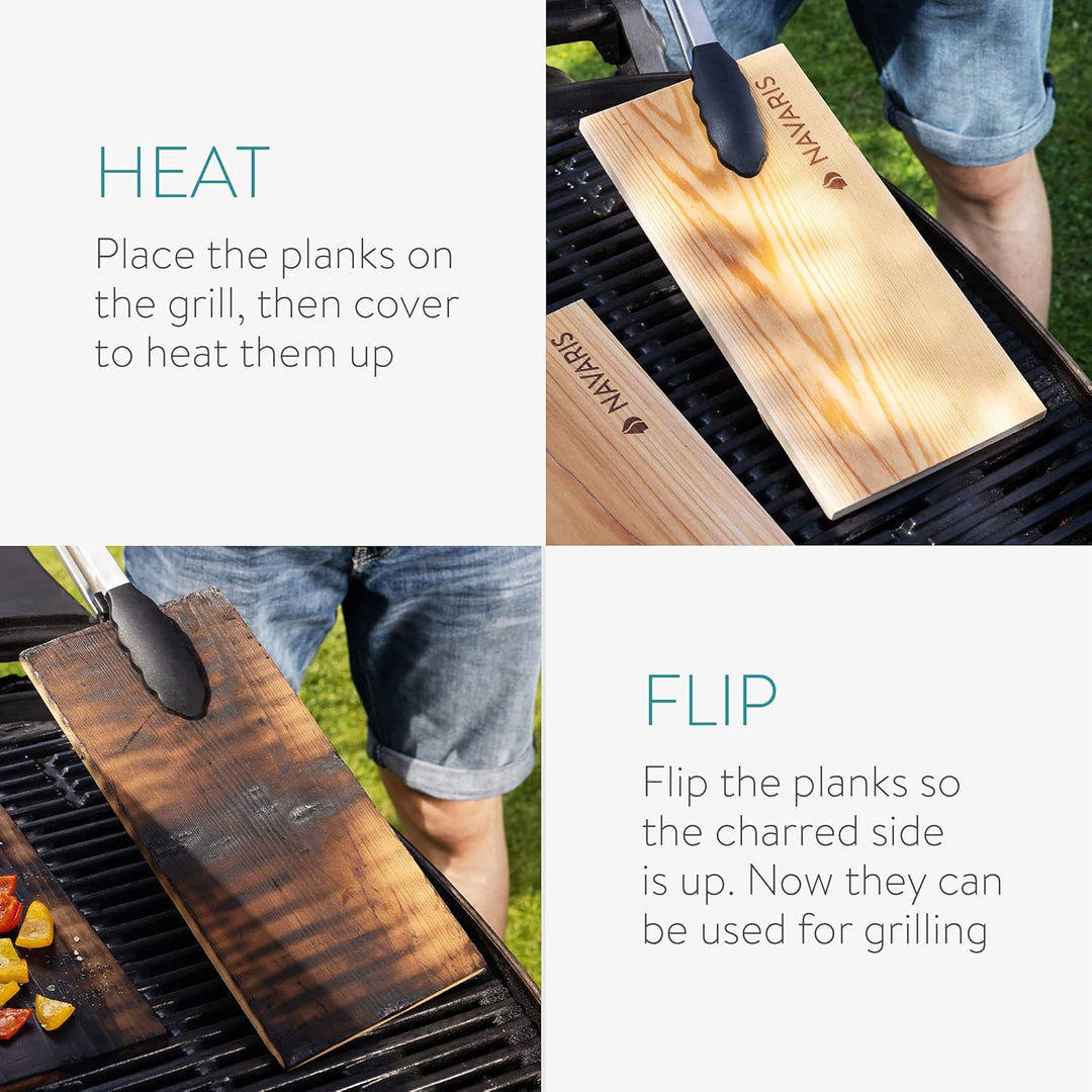 Navaris 6X Zedernholz Grillbretter zum Grillen - 35 x 14cm - Grill Zedernholzbrett Set - BBQ Grillbr