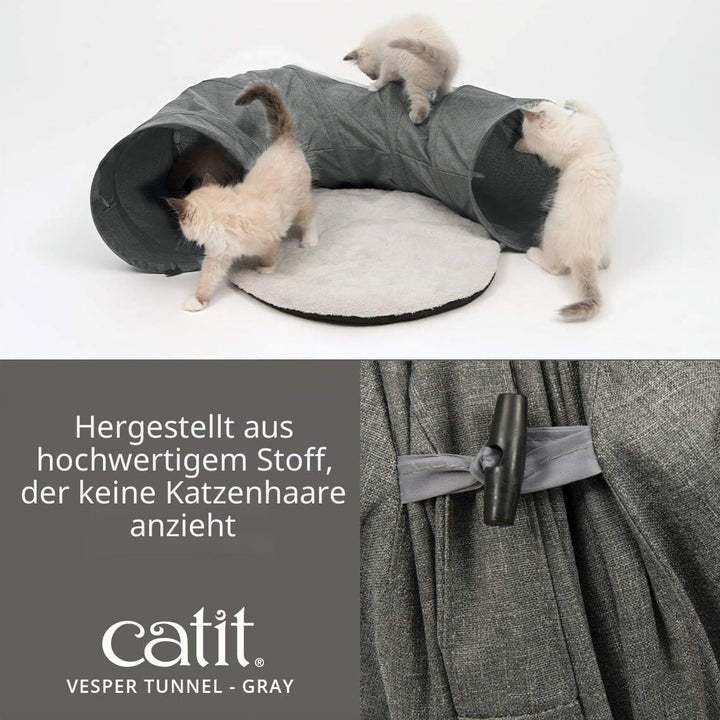 Catit 41996 Vesper Tunnel, für Katzen, mit Schlafkissen, grau , Black, Black