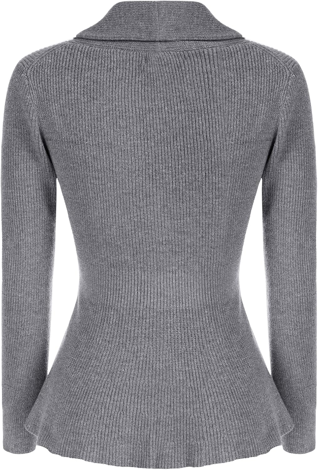 Belle Poque Damen Strickjacke Langarm Reverskragen Cardigan mit Rüschensaum Casual Strickmantel XL G