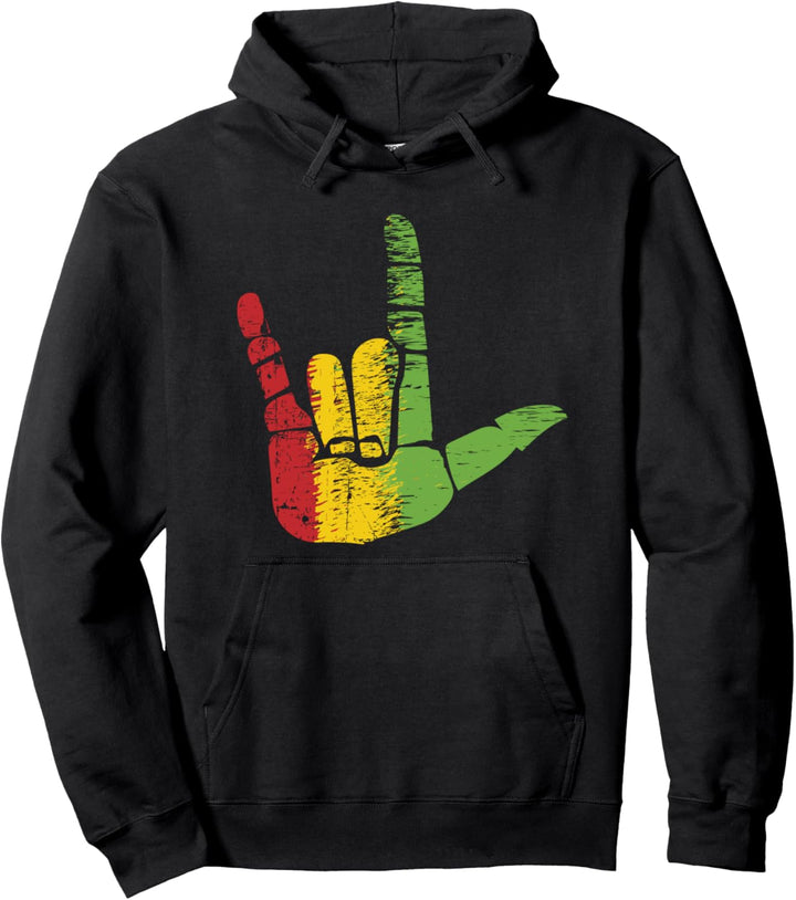 ASL I Love You Distressed Graphic Gift Reggae Flaggendesign Pullover Hoodie