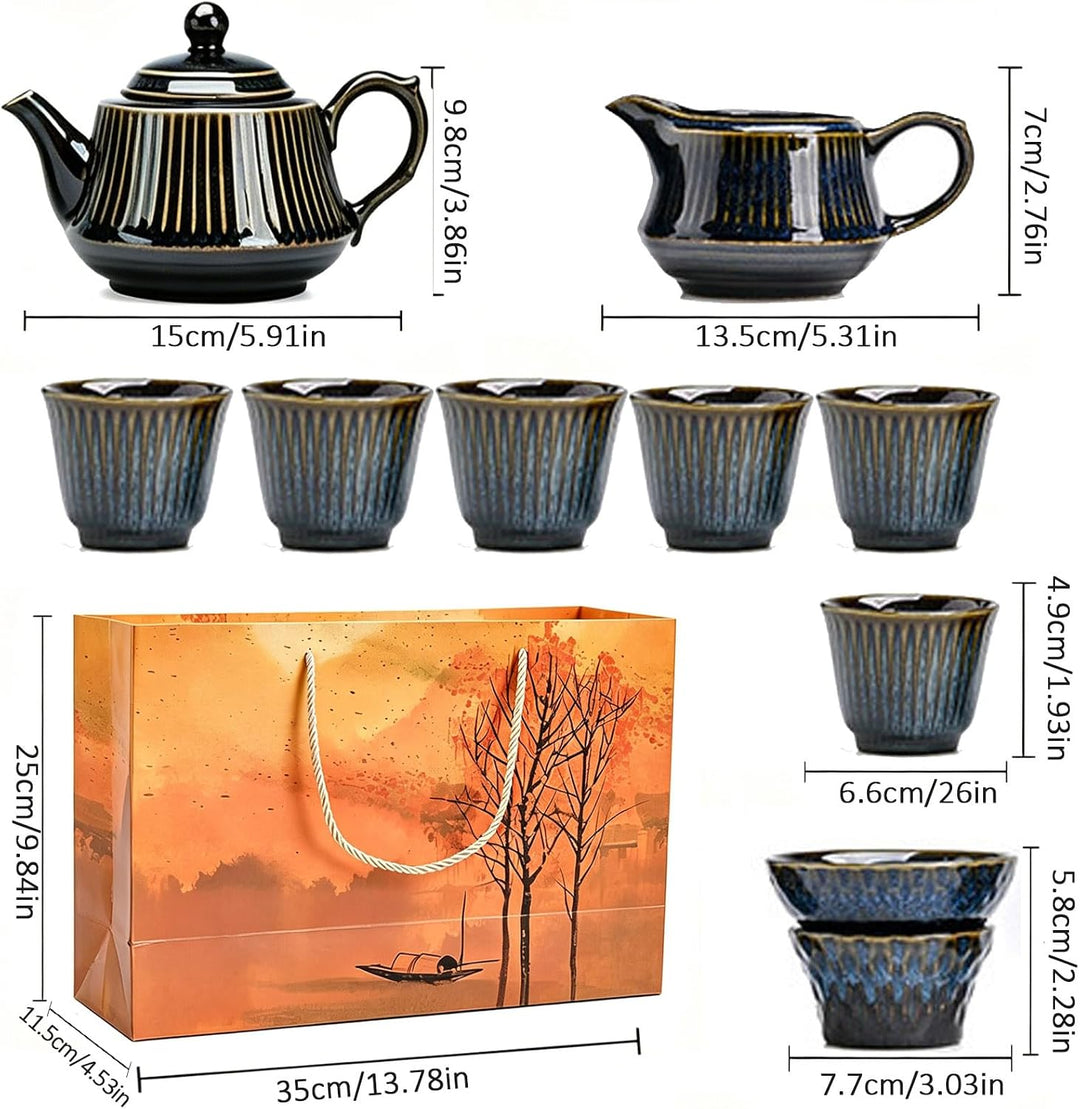 Chinesisches Gongfu-Tee-Set aus Porzellan, 10 Stück Schönes Keramik Teekannen-Set mit Teebereiter un