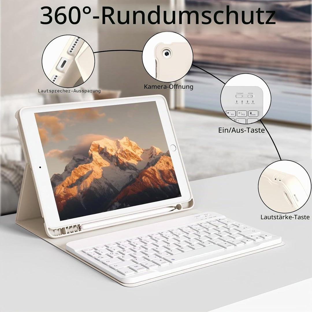 hülle mit Tastatur für iPad 9/8/7 Generation (2021/2020/2019) 10,2 Zoll, weiche TPU-Rückseite mit St