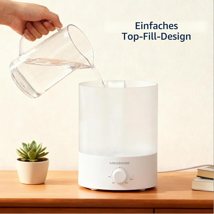 MegaWise Healthy Top-Refill Cool Mist Luftbefeuchter für Schlafzimmer, 3.8 l Diffusor für ätherische