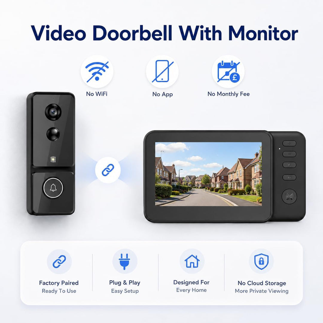 Video Türklingel mit Monitor 4,3 Zoll, Kabellose Türklingel mit Kamera, Ohne WLAN &amp; ABO, PIR Bewegun
