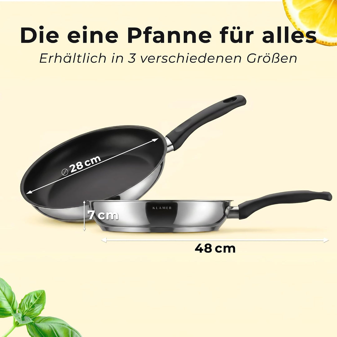 KLAMER Bratpfanne 28cm, antihaftbeschichtete Induktions-Pfanne, mit hohem Rand, Premium Beschichtung