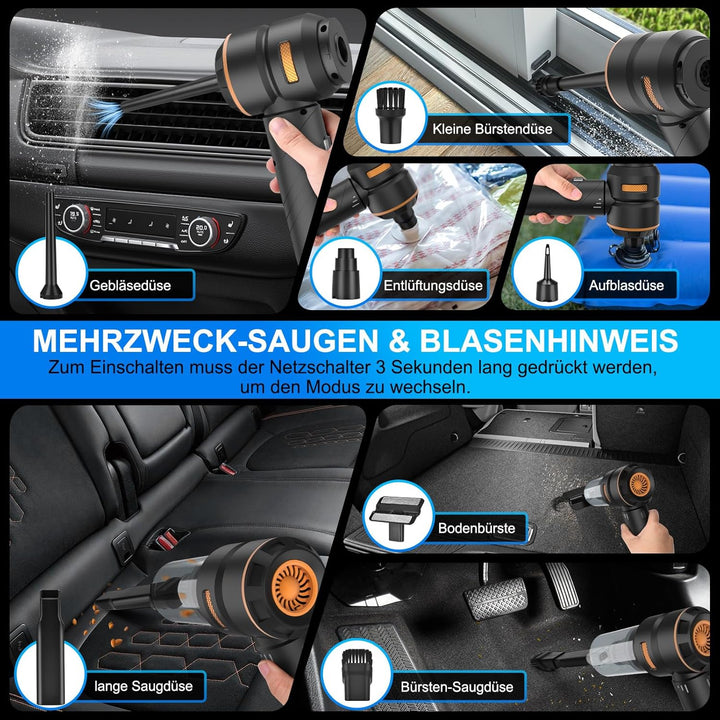 Handstaubsauger Kabellos, Autostaubsauger, 18000Pa Stark & 4 in 1 Akku Staubsauger, 200000 U/min Bür