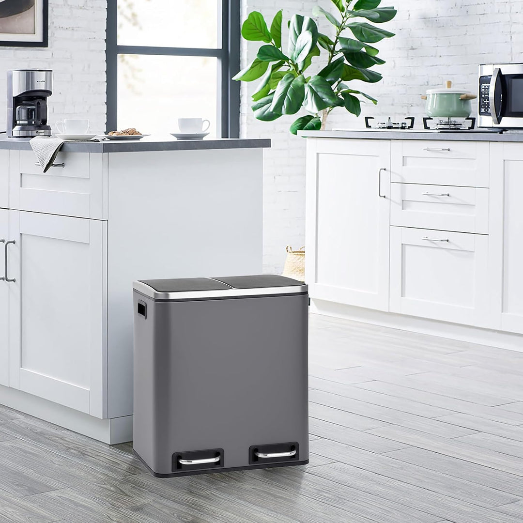 SVITA TM2X15 Treteimer 30 Liter Grau Abfalleimer Mülleimer Design Mülltrennung Papierkorb Küchen-Ord