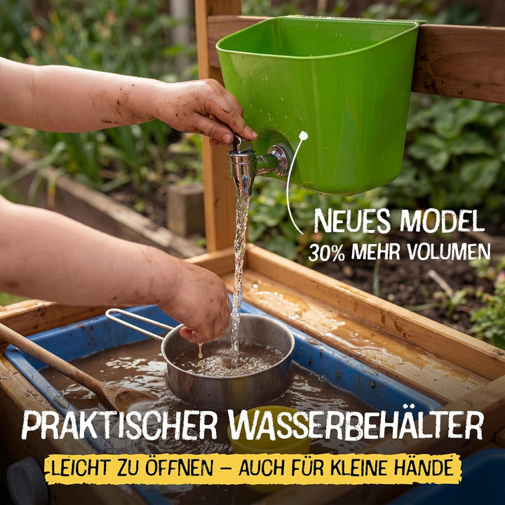 FRIEDO Matschküche Kinder Outdoor mit Schutzlasur I Inkl. Ofen und Zubehör wie 1,2 L Wasserspender,