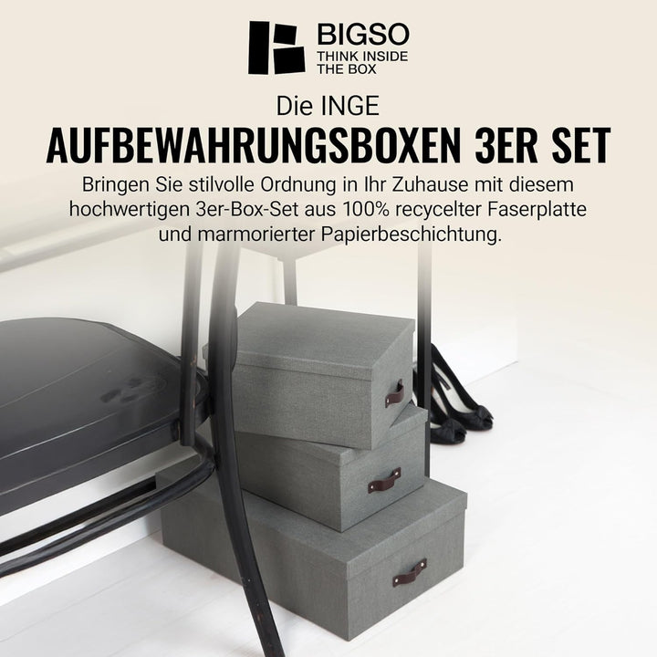 BIGSO BOX OF SWEDEN INGE 3er-Set Aufbewahrungsboxen für das Schlaf-, Kinder-, Arbeits- oder Badezimm