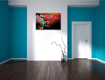 Dark Chinesischer Tempel, Bild auf Leinwand, XXL riesige Bilder fertig gerahmt mit Keilrahmen, Kunst