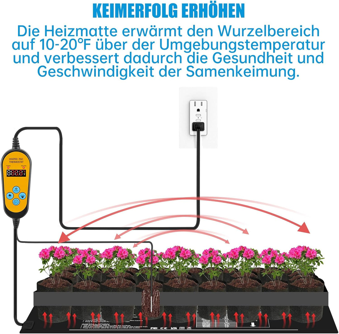 WADEO Heizmatte für Pflanzen, Sämlinge Heizmatte mit Thermostat 5°C bis 45°C, Heizmatte Terrarium, W