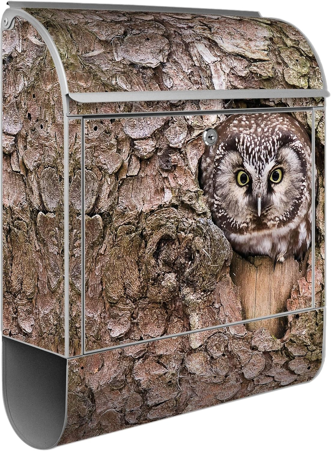 banjado® Design Briefkasten mit Motiv Eule 39x47x14cm &amp; 2 Schlüssel - Briefkasten Stahl Silber mit Z