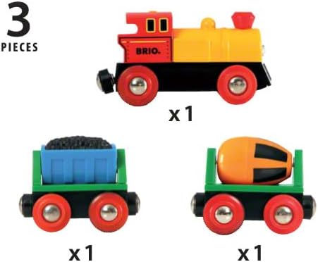 BRIO World 33319 Zug mit Batterielok - Mit beweglichem Kohlewaggon und rotierendem Zementmischer - G