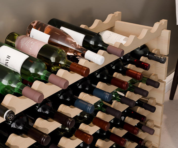 Lenmar RW-STK Weinregal aus Holz, 48-60 Flaschen Kapazität, 6 Ebenen, Farbe Beige, ideal für den Kel