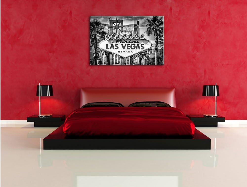 Pixxprint Las Vegas Ortseingangsschild / 100x70cm Leinwandbild bespannt auf Holzrahmen/Wandbild Kuns