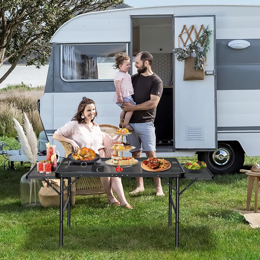 Tragbarer Campingtisch 90x60cm, Höhenverstellbar & Klappbar Gartentisch mit Metallgitterplatte, Erwe
