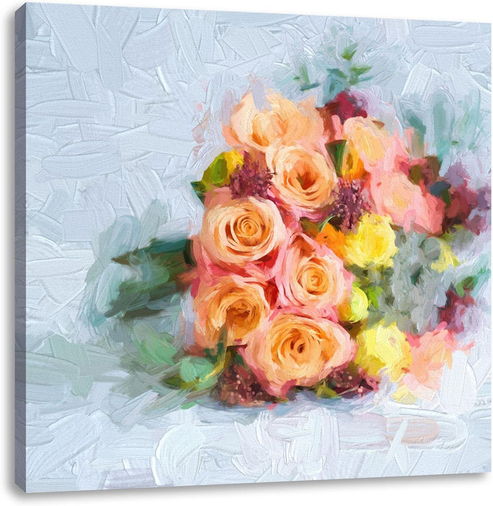 Pixxprint Romantischer Blumenstrauss als Leinwandbild | Grösse: 70x70 cm | Wandbild | Kunstdruck | f