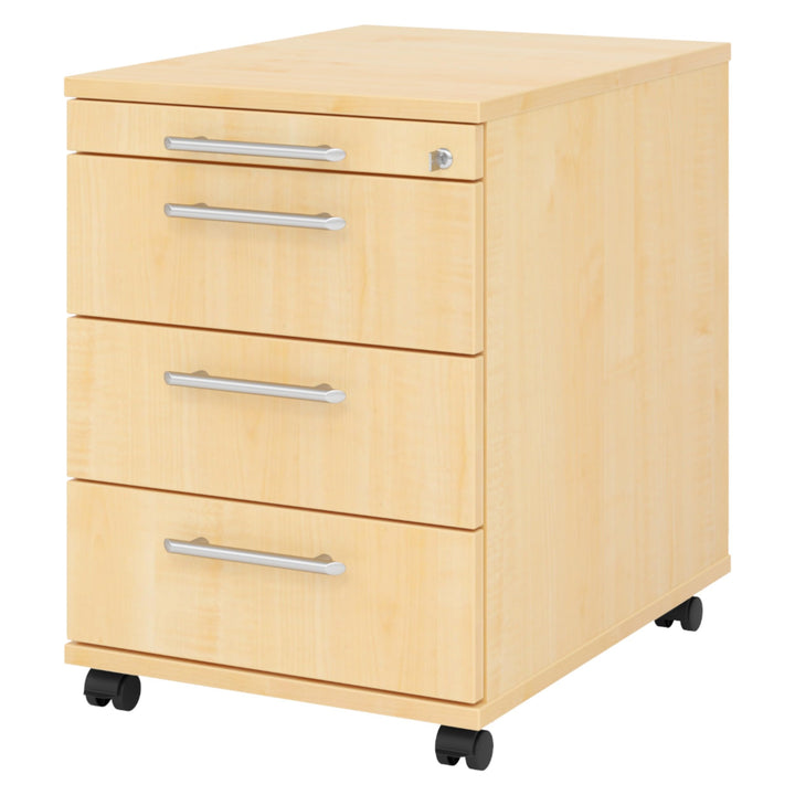 Bümö® Rollcontainer mit 3 Schüben & Schloss | Bürocontainer aus Holz | Tischcontainer mit Rollen | i