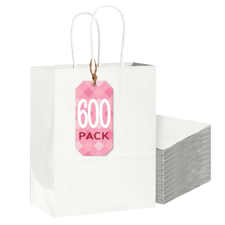 Gcardist 600 Stück Weiss Geschenk Taschen mit Griffen Bulk 8.3"x6"x3.15" Zoll kleine Grösse Kraftpap