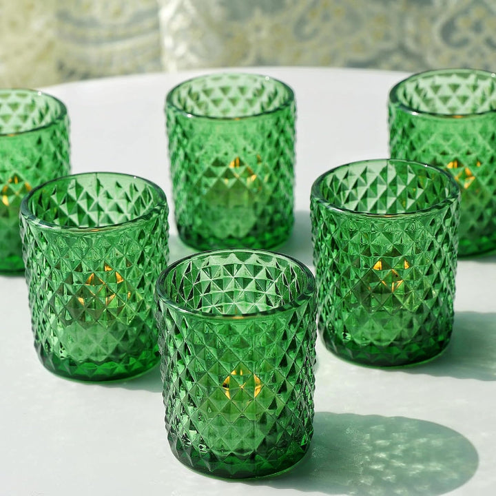 Vohocandle 12 Stück Grüne Teelichthalter aus Glas für Hochzeitstisch, Teelichtgläser Jahrgang für Ba