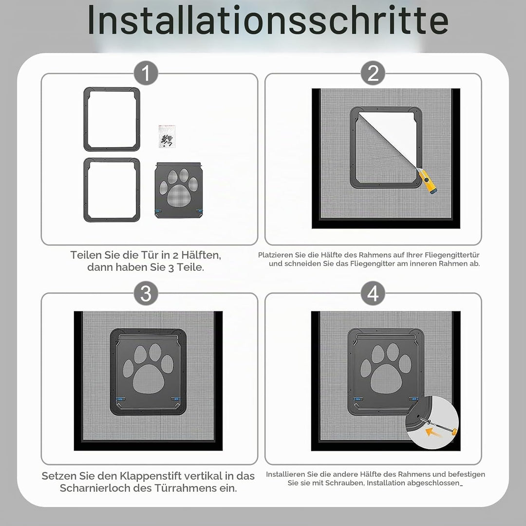 Einfache Installation Katzenklappe(29 cm * 24 cm) Abschliessbar Haustierklappe Fliegengitter mit Mag