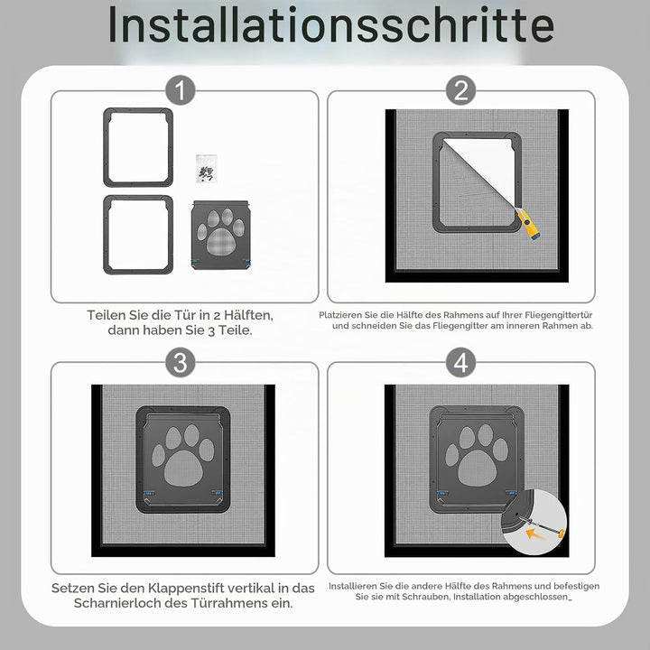 Einfache Installation Katzenklappe(29 cm * 24 cm) Abschliessbar Haustierklappe Fliegengitter mit Mag