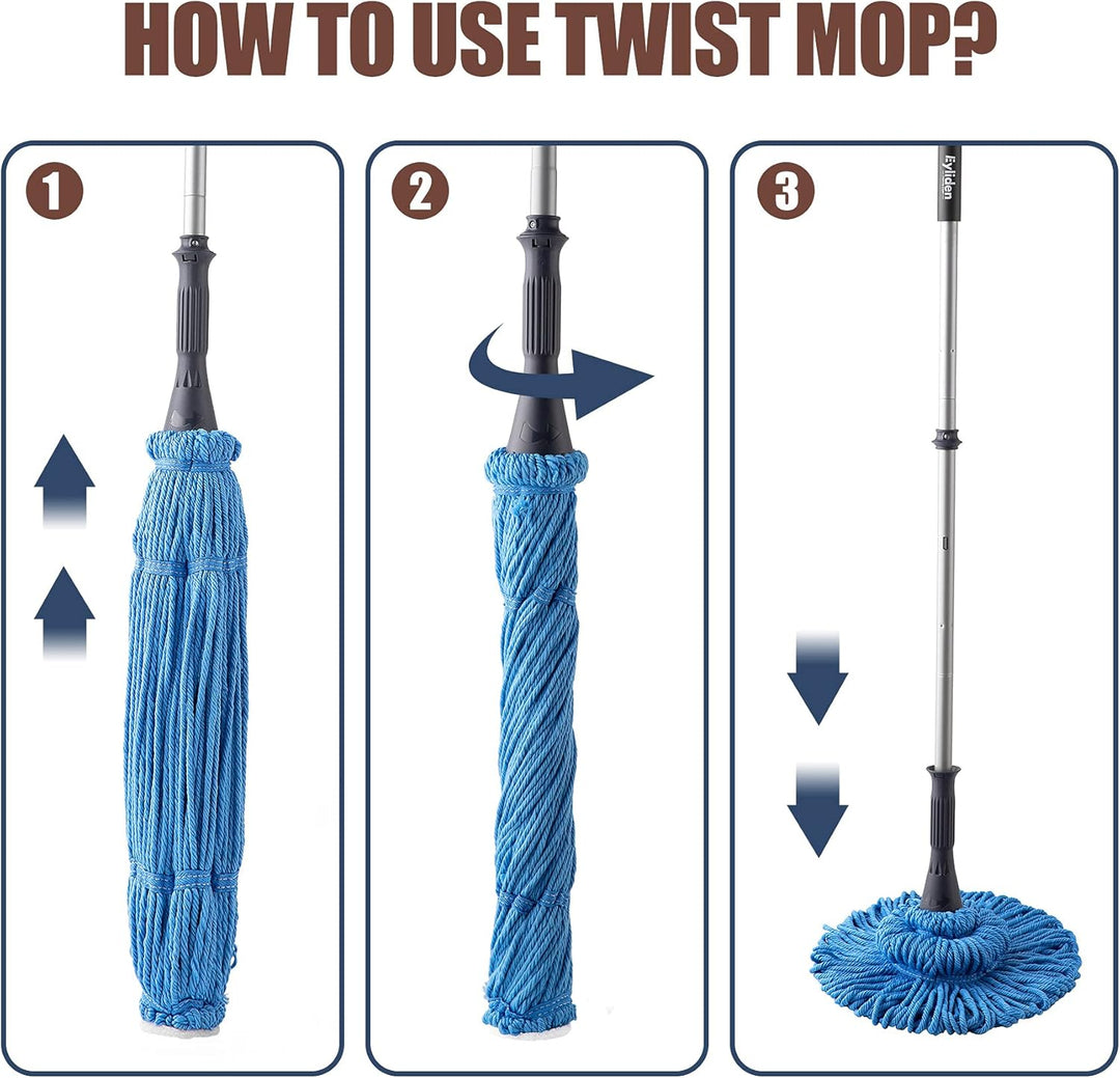 Eyliden Mopp mit 2 wiederverwendbaren Köpfen, einfaches Auswringen, Drehmopp, mit 146,1 cm langem Gr