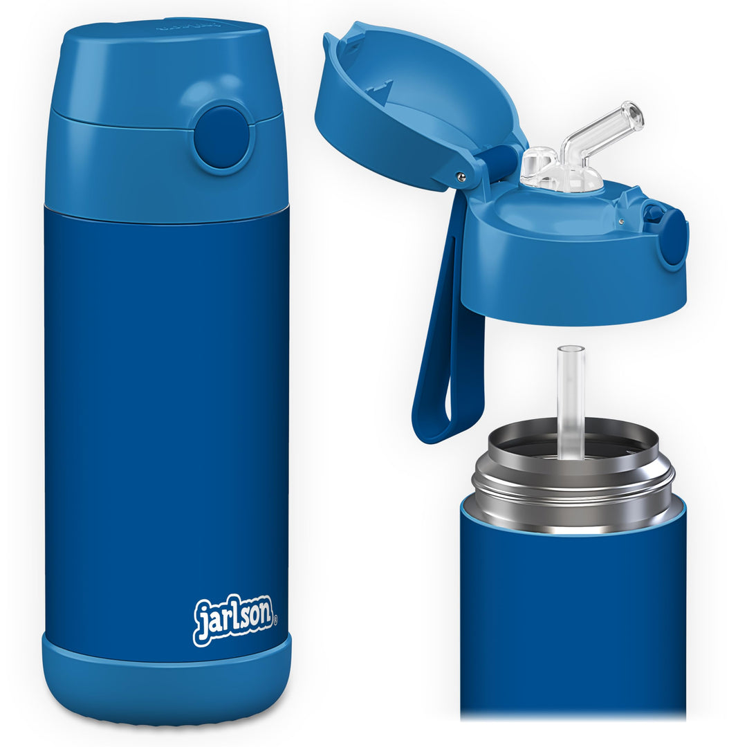 Jarlson® Trinkflasche Kinder Edelstahl Charli [MIT STROHHALM] - Thermosflasche Auslaufsicher - Therm