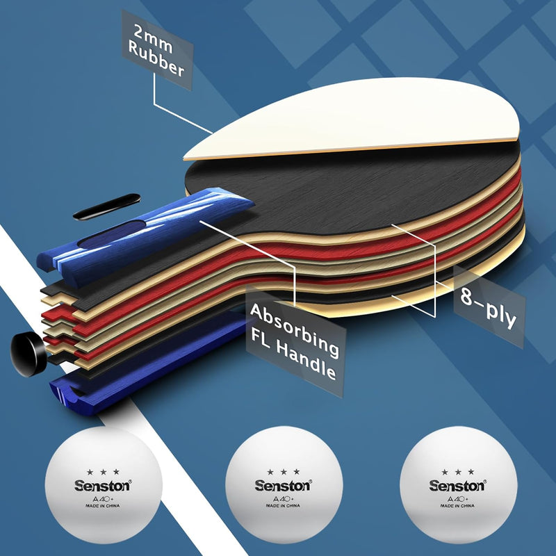 Senston Tischtennisschläger, 2 Tischtennis schläger Set, 3 Tischtennisbälle und Tragetasche, ideal f