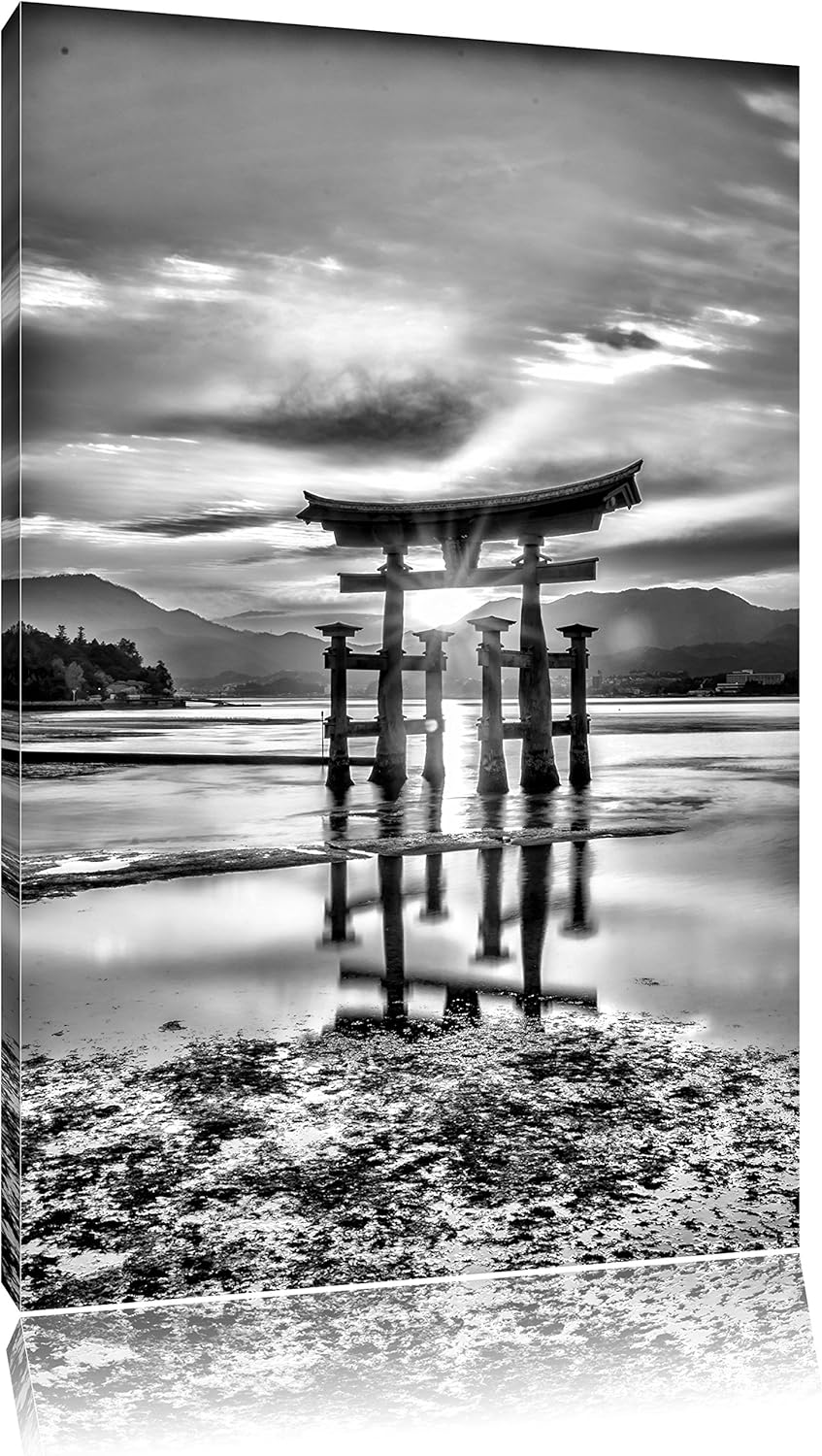 Pixxprint Torii Gate in Miyajima Japan / 100x70cm Leinwandbild bespannt auf Holzrahmen/Wandbild Kuns