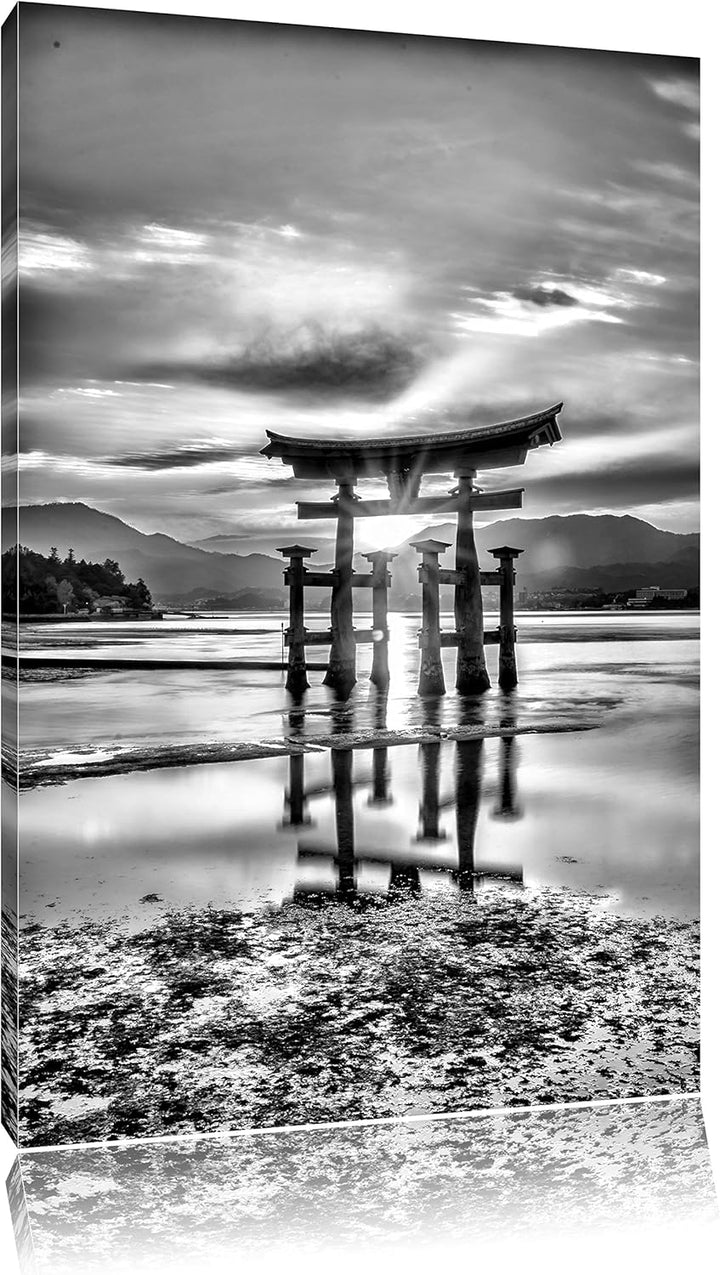 Pixxprint Torii Gate in Miyajima Japan / 100x70cm Leinwandbild bespannt auf Holzrahmen/Wandbild Kuns